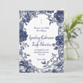 Vintage Botanical Wedding Invitation in Blue 招待状 (スタンド正面)