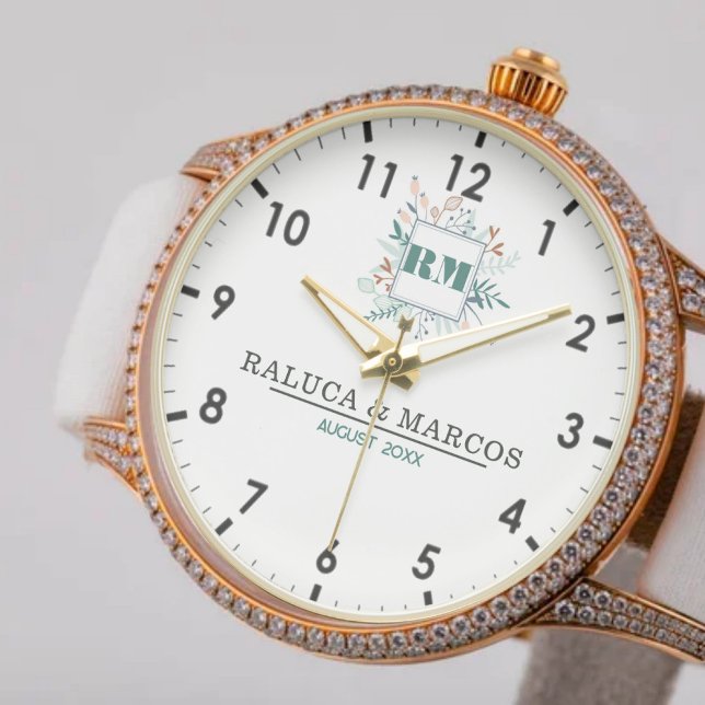 Vintage Botanical Wedding Personalized Names 腕時計 (クリエイターアップロード済み)