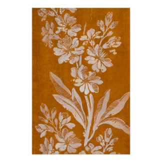 Vintage Botanical White Floral Poster on Brown – G ポスター