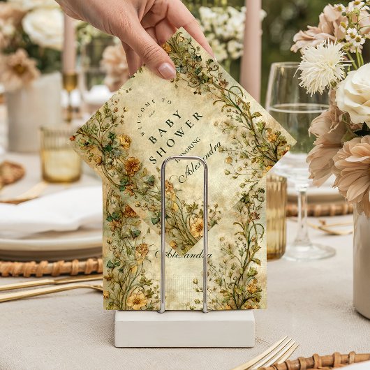 Vintage Botanical Wildflower Baby Shower スタンダードカクテルナプキン