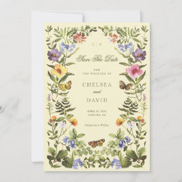 Vintage Botanical Wildflower Boho Save The Date 招待状