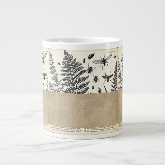 Vintage Botany Collage Distressed Text Nature Mug ジャンボコーヒーマグカップ (正面)