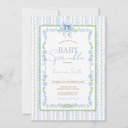 Vintage Bow Blue Baby Sprinkle Invitation 招待状 (正面)