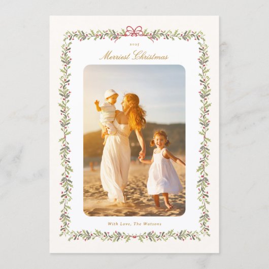 vintage bow christmas botanical photo flat  シーズンカード (正面)