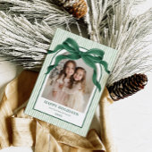 Vintage Bow Green Stripe Christmas Photo シーズンカード