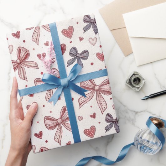 Vintage Bow & Heart Romantic Wrapping Paper ラッピングペーパー (ギフト)