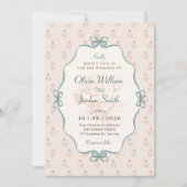 Vintage bow pastel blue pink wedding 招待状 (正面)