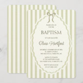 Vintage bow stripe pattern gender neutral baptism 招待状 (正面/裏面)