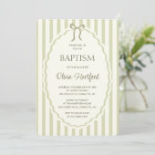 Vintage bow stripe pattern gender neutral baptism 招待状 (スタンド正面)