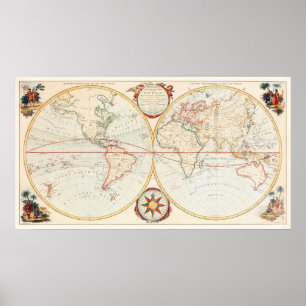 Vintage Bowles Pocket Map Of The World ポスター