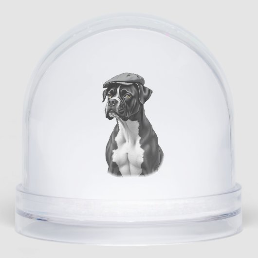 Vintage Boxer Dog in Cap Monochrome Graphic Illust (正面)