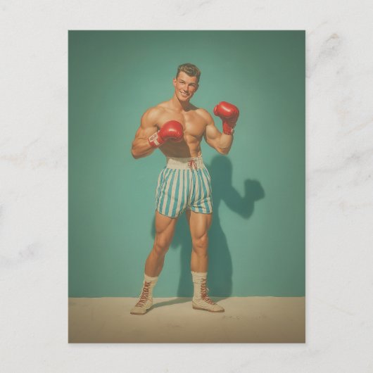 Vintage Boxer In Striped Shorts ポストカード (正面)