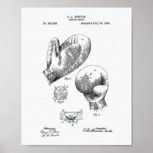 Vintage Boxing Glove 1894 Patent Art - White Paper ポスター