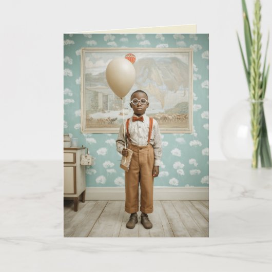 Vintage Boy With Balloon Portrait カード (正面)