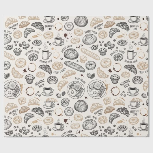 Vintage Breakfast Bakery Seamless Pattern ラッピングペーパー (フラット)