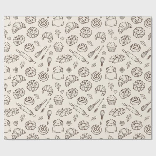 Vintage Breakfast Bakery Seamless Pattern ラッピングペーパー (フラット)