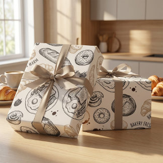 Vintage Breakfast Bakery Seamless Pattern ラッピングペーパー