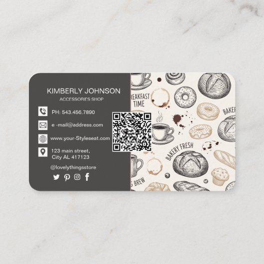 Vintage Breakfast Bakery Seamless Pattern 名刺 (裏面)