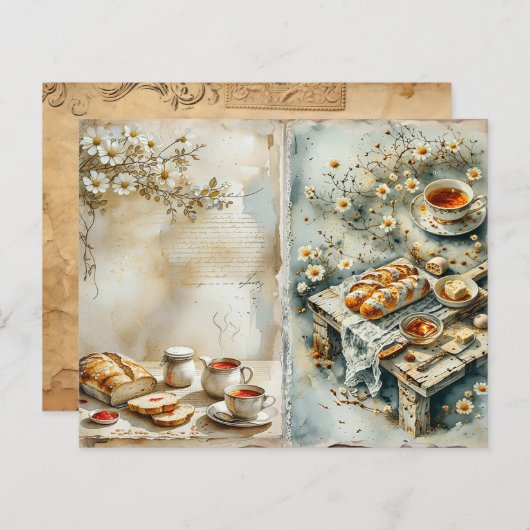 Vintage Breakfast Tea Set Scrapbook Paper (正面/裏面)