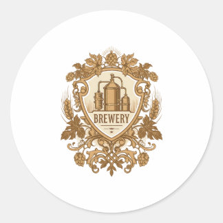 Vintage Brewery Emblem Sticker | Classic Craft Bee ラウンドシール