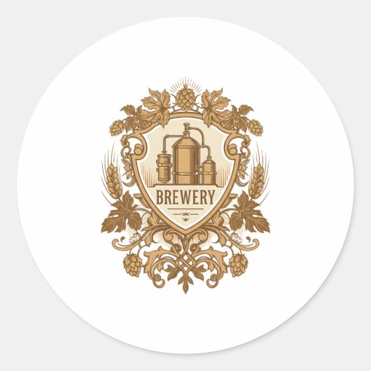 Vintage Brewery Emblem Sticker | Classic Craft Bee ラウンドシール (正面)
