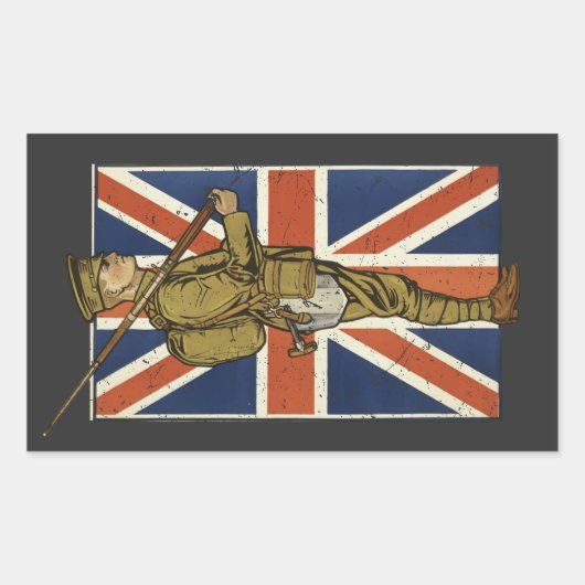 Vintage British Flag Soldier 長方形シール (正面)