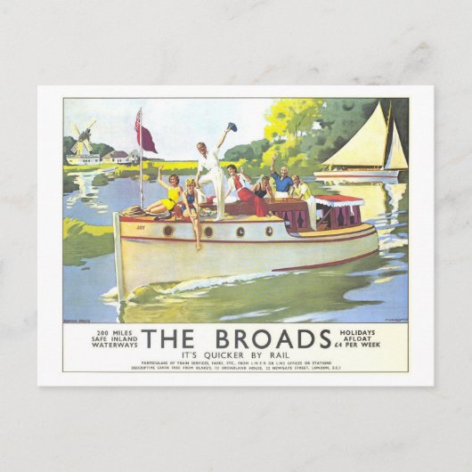 Vintage Broads in England Travel Poster ポストカード (正面)