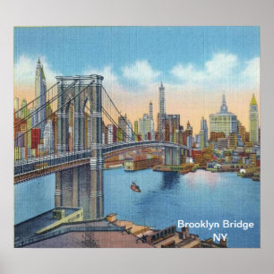 Vintage, Brooklyn Bridge, New York. ポスター