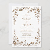 Vintage Brown Bronze French Floral Wedding 招待状 (正面)