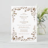 Vintage Brown Bronze French Floral Wedding 招待状 (スタンド正面)
