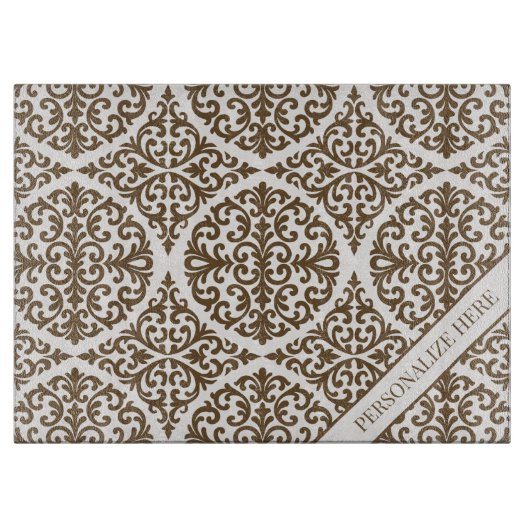 Vintage Brown Damask Kitchen Design カッティングボード (正面)