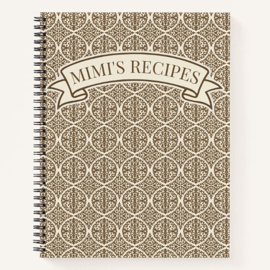 Vintage Brown Damask Kitchen Recipe  ノートブック (正面)