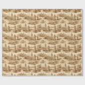 Vintage Brown London Architectural Illustration ラッピングペーパー (フラット)