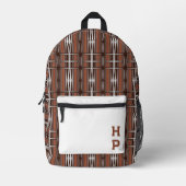 Vintage Brown White Stripes Geometric Monogram プリントバックパック (正面)