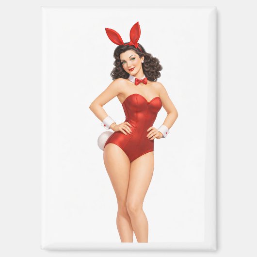 Vintage Brunette Pin-Up Bunny Girl Bodysuit  マグネット (正面)