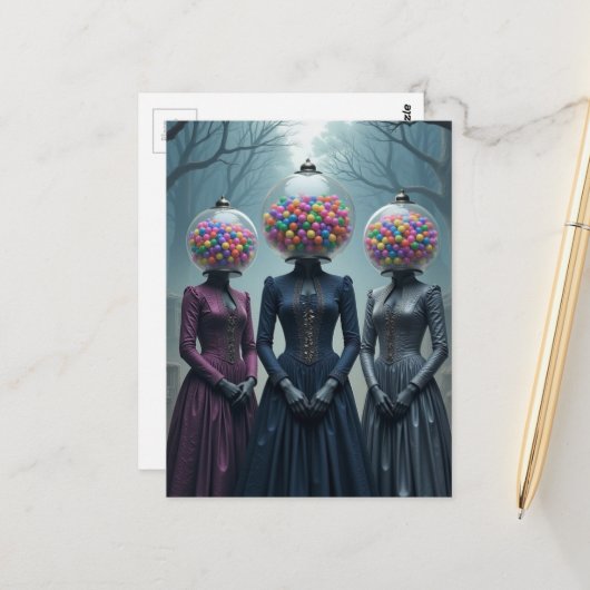 Vintage Bubblegum Machine Ladies ポストカード (正面/裏面インサイチュ)