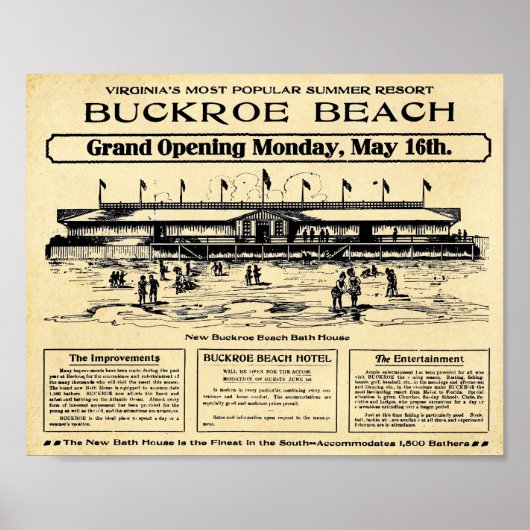 Vintage Buckroe Beach Virginia Print ポスター (正面)
