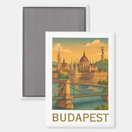 Vintage Budapest Hungary Travel Art Print マグネット (正面/裏面)