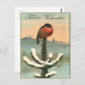 Vintage Bullfinch Bird on Snowy Pine ポストカード (正面/裏面)
