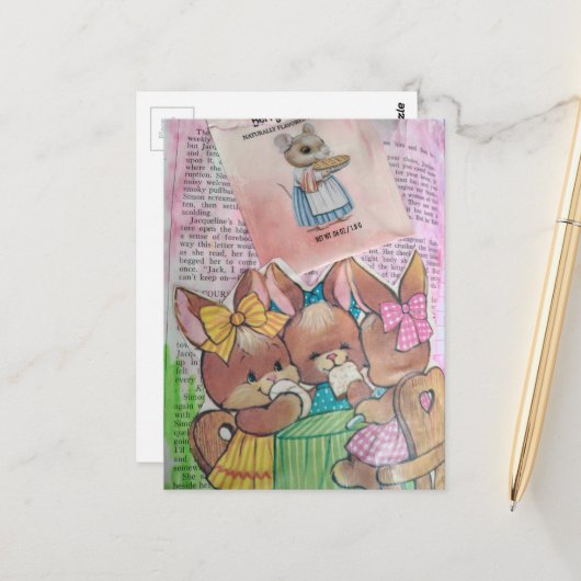 Vintage Bunnies and Mouse Collage ポストカード (正面/裏面インサイチュ)