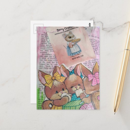 Vintage Bunnies and Mouse Collage ポストカード (正面/裏面インサイチュ)