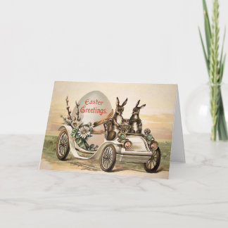 Vintage Bunnies Driving Easter Card シーズンカード