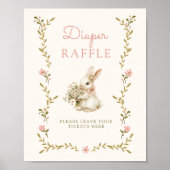 Vintage Bunny Baby Shower Diaper Raffle Sign ポスター (正面)