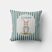Vintage Bunny Blue Jacket Children's Name Pillow クッション (正面)