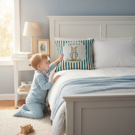 Vintage Bunny Blue Jacket Children's Name Pillow クッション