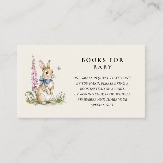 Vintage Bunny book request gender neutral shower エンクロージャーカード (正面)