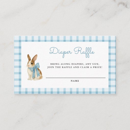 Vintage Bunny Boy Baby Shower Diaper Raffle エンクロージャーカード (正面)