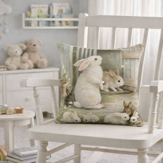 Vintage Bunny Garden Illustration | Cottagecore  クッション