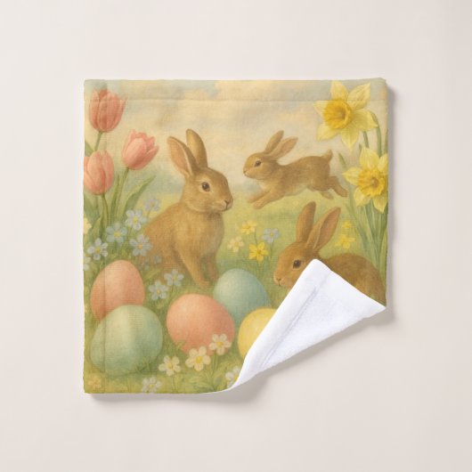 Vintage Bunny/Rabbit Easter Egg/Spring   ウォッシュタオル (ウォッシュタオル)