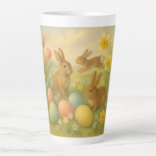 Vintage Bunny/Rabbit Easter Egg/Spring  カフェラテマグ (正面)